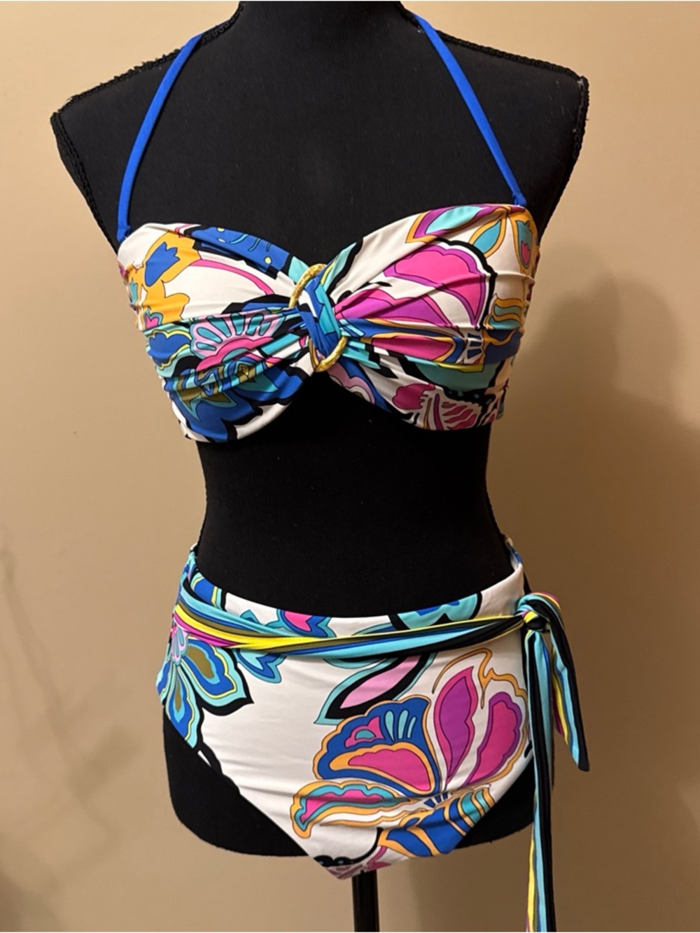 Trina Turk Floral Bandeau Bikini in Blue, Pink, Yellow, White